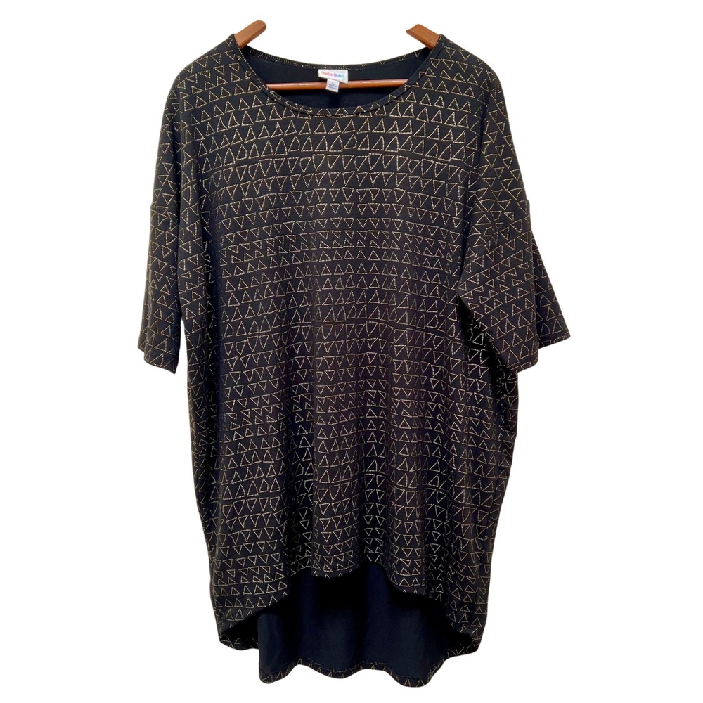 LuLaRoe Irma Black Gold Triangles Print Tunic‎ Top Shirt Size Lage